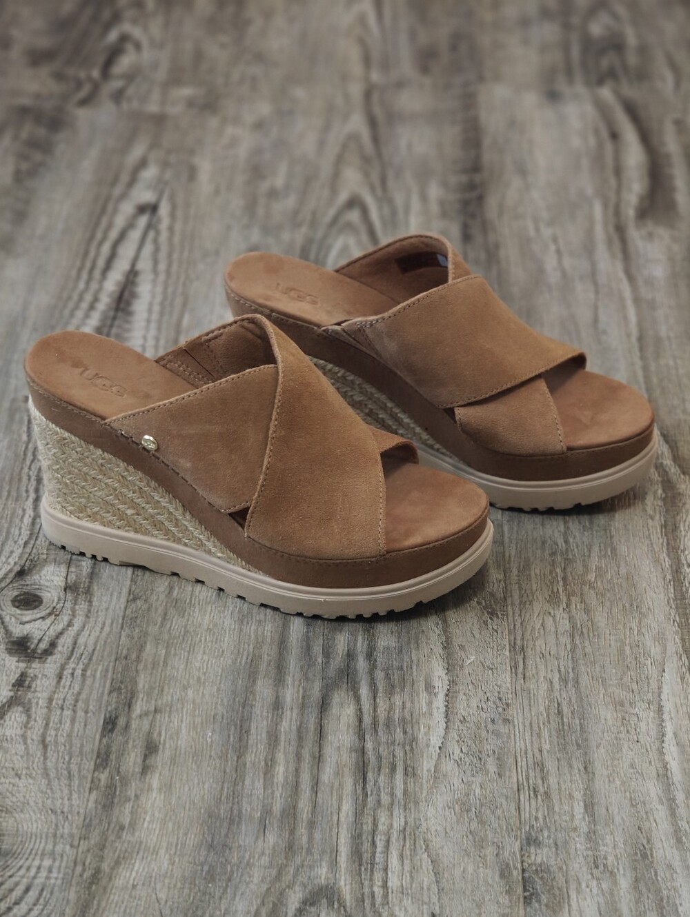 Women's Suede Espadrille Wedge Slide - Tan